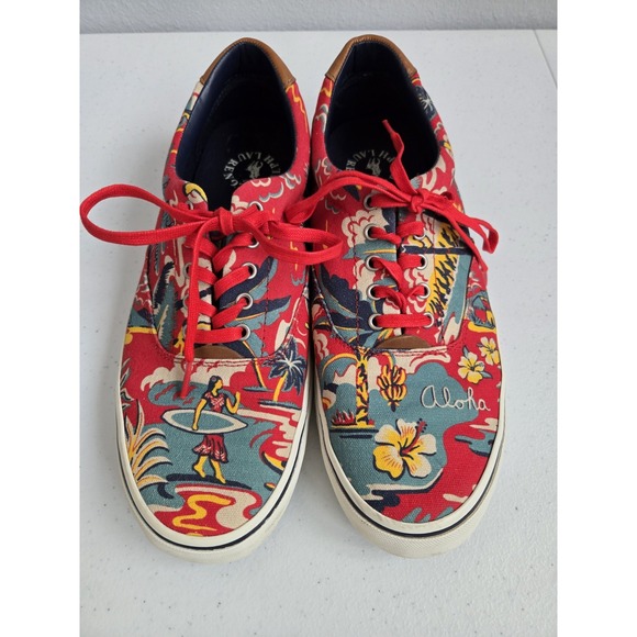 Polo‎ Ralph Lauren Men's 10.5D Thorton III Canvas Aloha Hawaiian Lace Up Flats - Picture 1 of 11